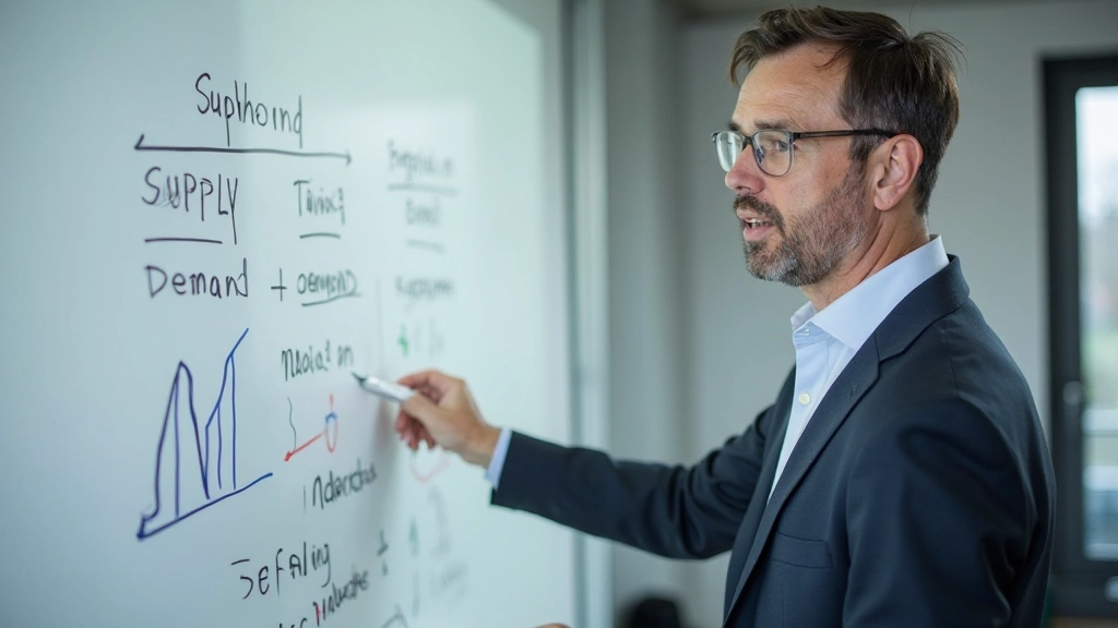 Grafische Darstellung von Angebots- und Nachfragekurven, die sich in einem Gleichgewichtspunkt schneiden