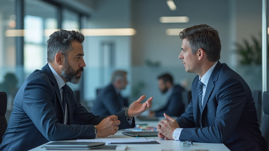 Finanzberater präsentiert Risikomanagement-Strategien und Portfolio-Diversifizierungskonzepte mit Diagrammen und Metriken