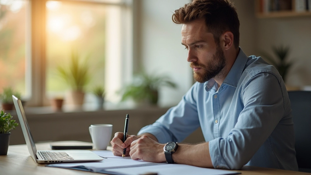 Finanzielle Ziele planen: Investor entwickelt detaillierte Strategie mit Notizen und Planungsunterlagen