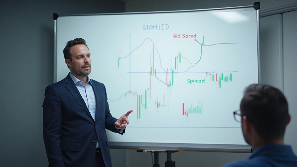 Visuelles Diagramm zeigt Bid-Ask-Spread-Konzept mit Kaufpreis und Verkaufspreis auf Handelsbildschirm