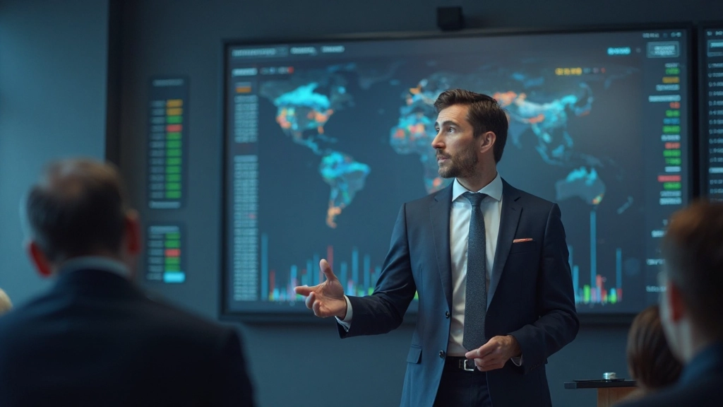 Wirtschaftsanalyst präsentiert Marktfundamente und ökonomische Indikatoren auf interaktiven Grafiken