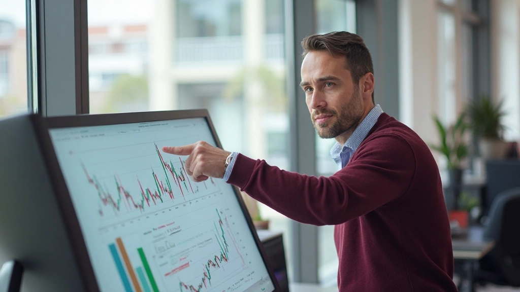 Börsenanalyst zeigt auf Wirtschaftsdaten-Charts und erklärt Trends