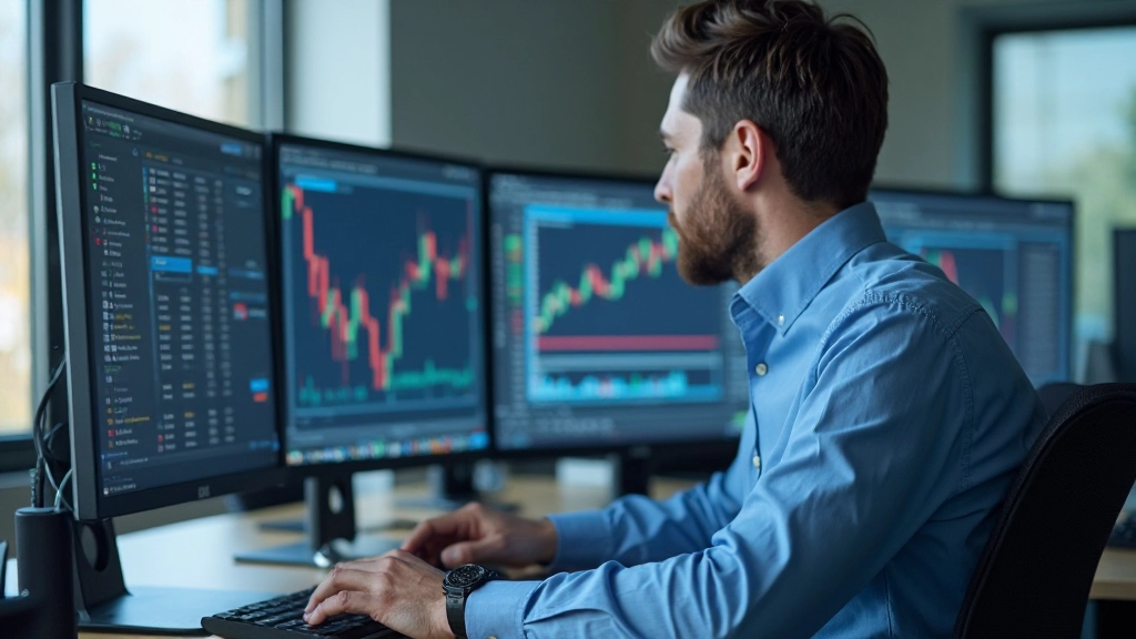 Professionelle Lernumgebung mit Handelsplattformen und Finanzcharts auf modernem Monitor