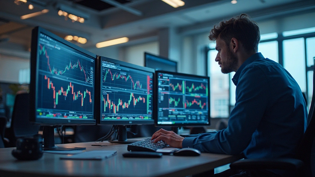 Professioneller Handelsraum mit modernen Finanzanalytik-Tools