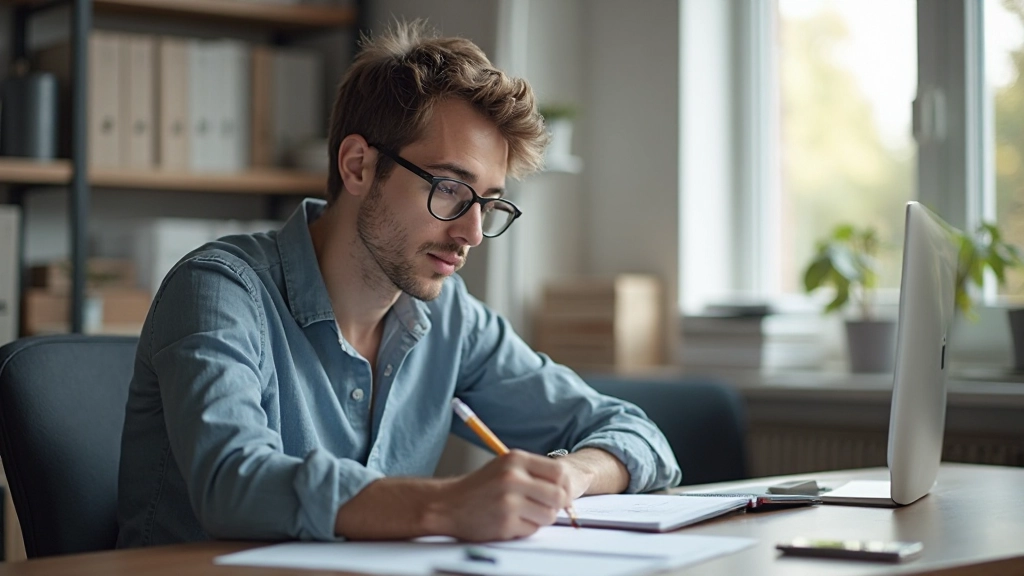 Person studiert Finanzkonzepte und macht sich Notizen in einem Notizbuch