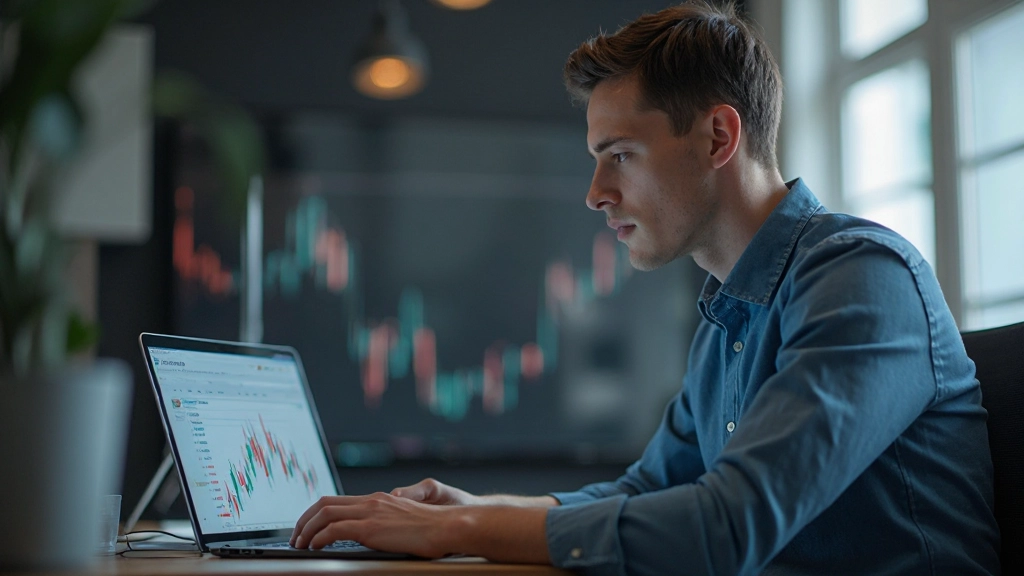 Anfänger-Trader lernt technische Analysecharts und Candlestick-Muster auf Computer